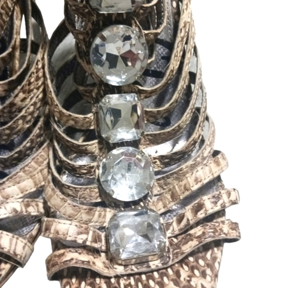 Sam Edelman Hampton Leather Snakeskin Jeweled Caged Sandal Heel Shoe - Picture 3 of 9